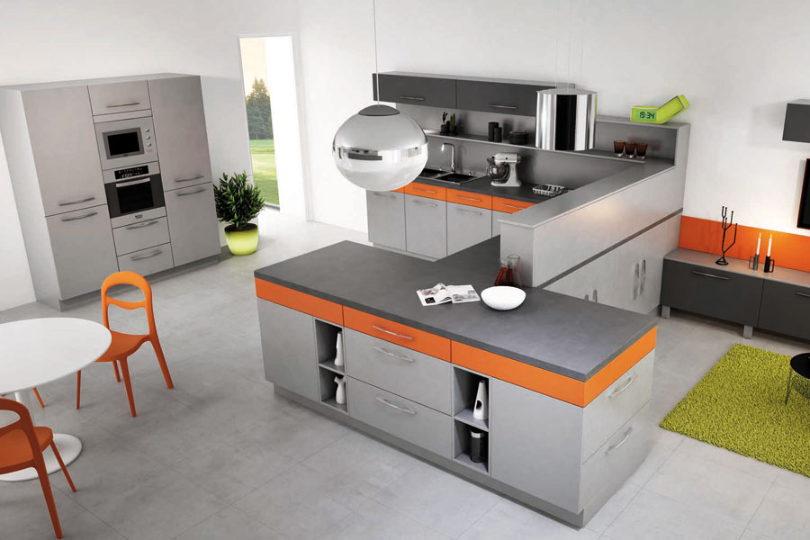 Concept Confluence : IDEA - Orange Brique et Quartz Métal Ligne « Les Créatives » de Cuisinella-cuisine équipée